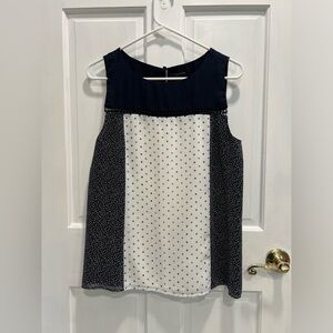 ANN TAYLOR Polka Dot Blue White Lined Keyhole Blouse Tank SIZE SMALL Pre Loved